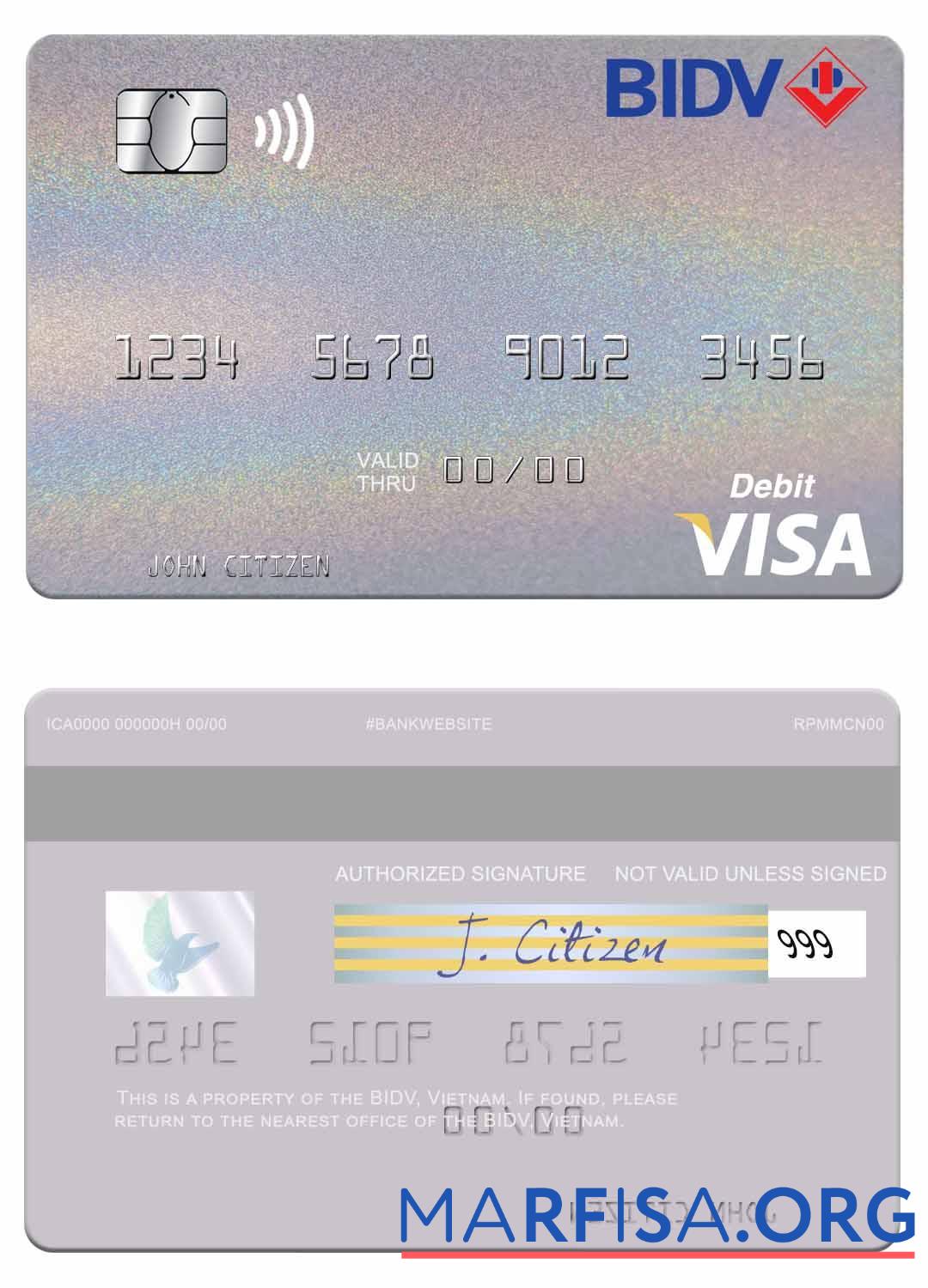 Printable Vietnam BIDV visa debit card template